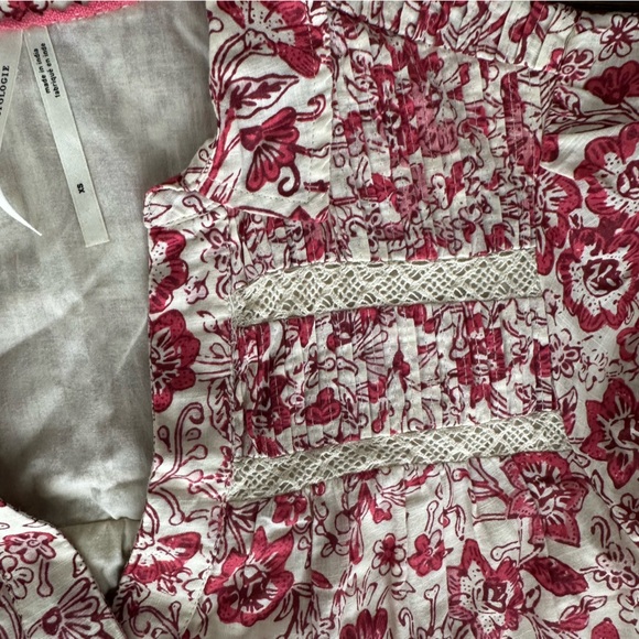 Anthropologie Georgina Mini Spring Boho Cotton Dress Pink Floral Trim - Picture 6 of 16